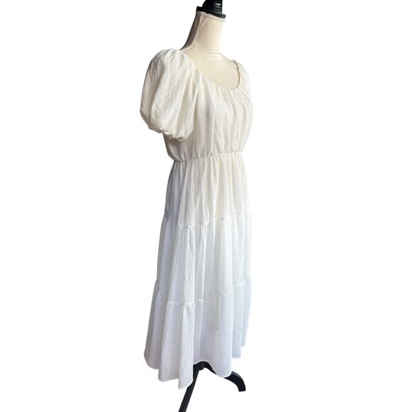 ASTR the Label White Gauze Puff Sleeved Tiered Lined Midi Dress - XS - Picture 4 of 8